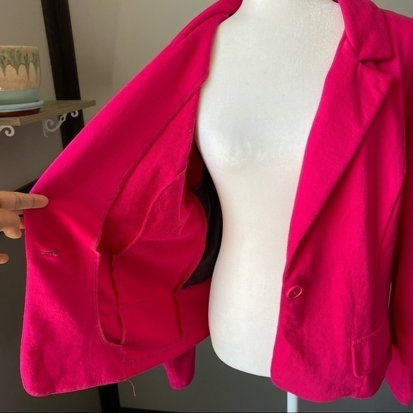 Bold hot pink ponte knit jacket blazer statement cheerful office Barbie work 1X - Picture 8 of 13